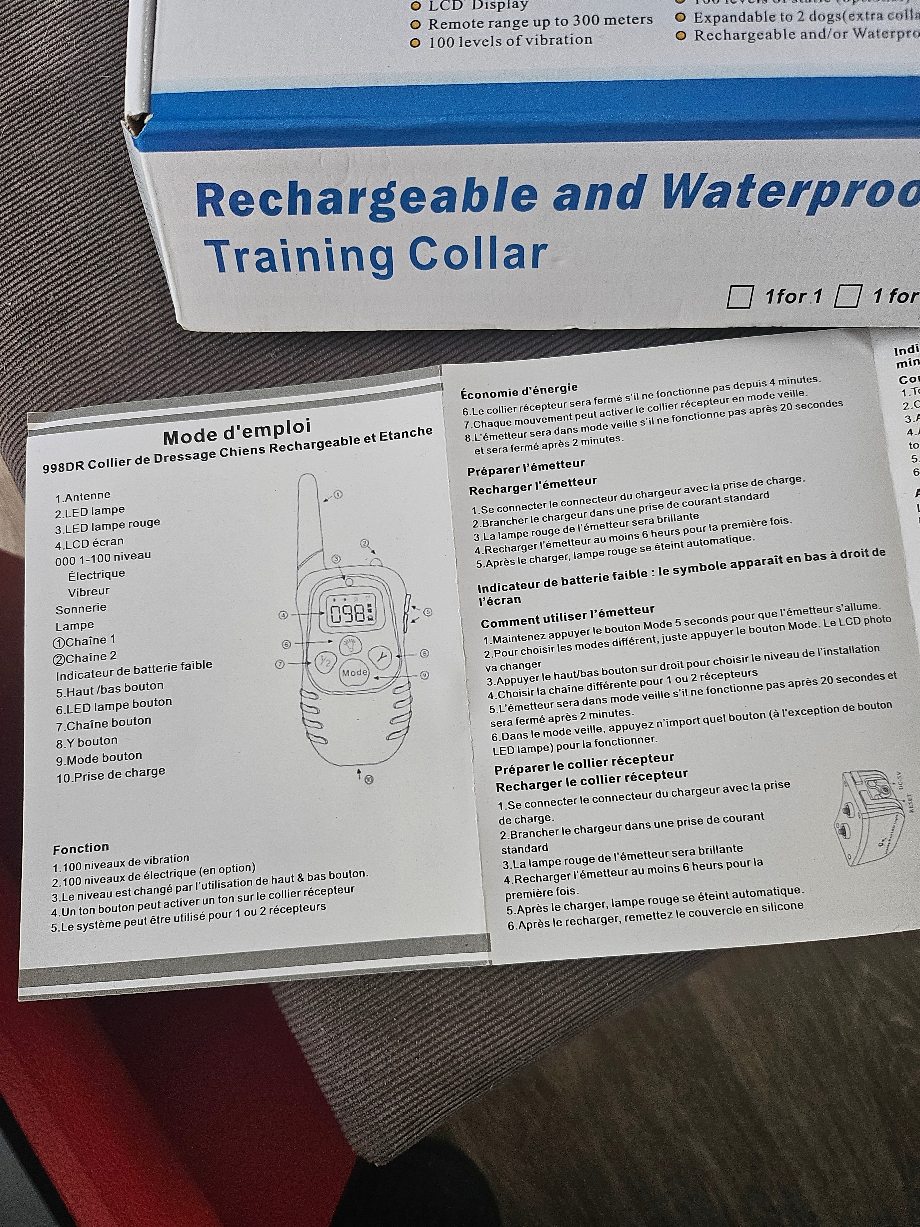 COLLIER D'APPRENTISSAGE PET998DR RECHARGEABLE ET WATERPROOF COMPLET